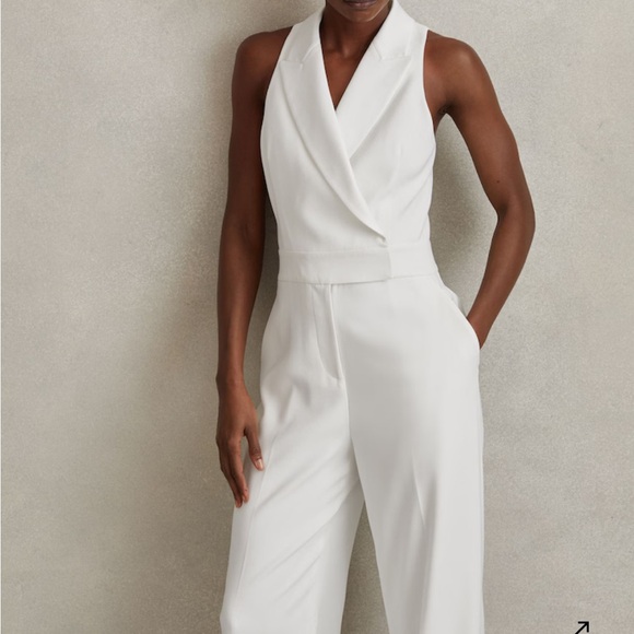 Reiss Pants - LAINEY DOUBLE BREASTED SATIN TUX JUMPSUIT IN WHITE SIZE 4 NWT